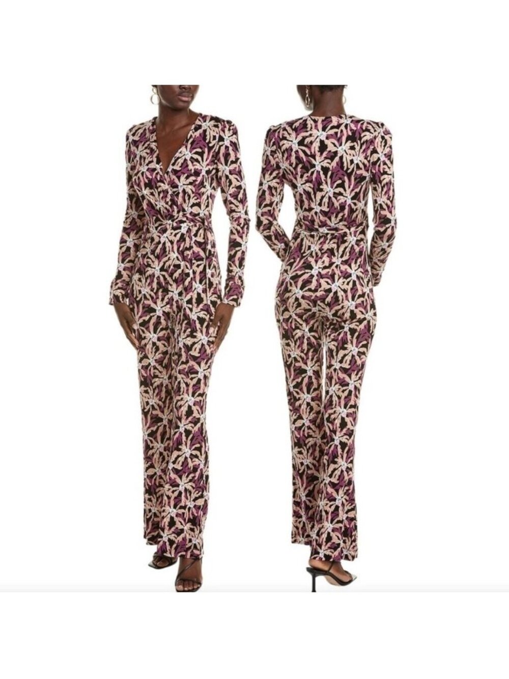 Diane Von Furstenberg Seoul Printed Wrap Jumpsuit Sz 4 Purple Tropical One Piece - Picture 10 of 10